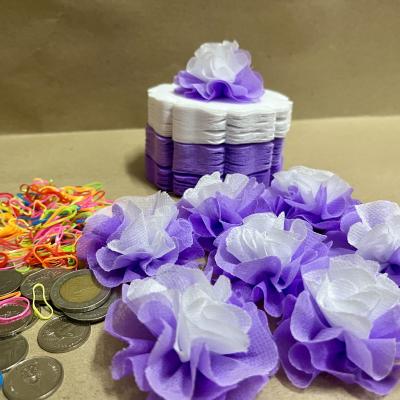 กระดาษสาห่อเหรียญโปรยทาน รุ่นเซ็ต3สี ขอบดอกโบตั๋น แบบแพ็คแล้ว